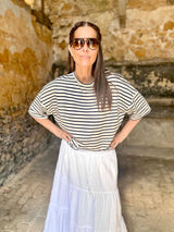 Lara Stripe Cotton Tee - Navy