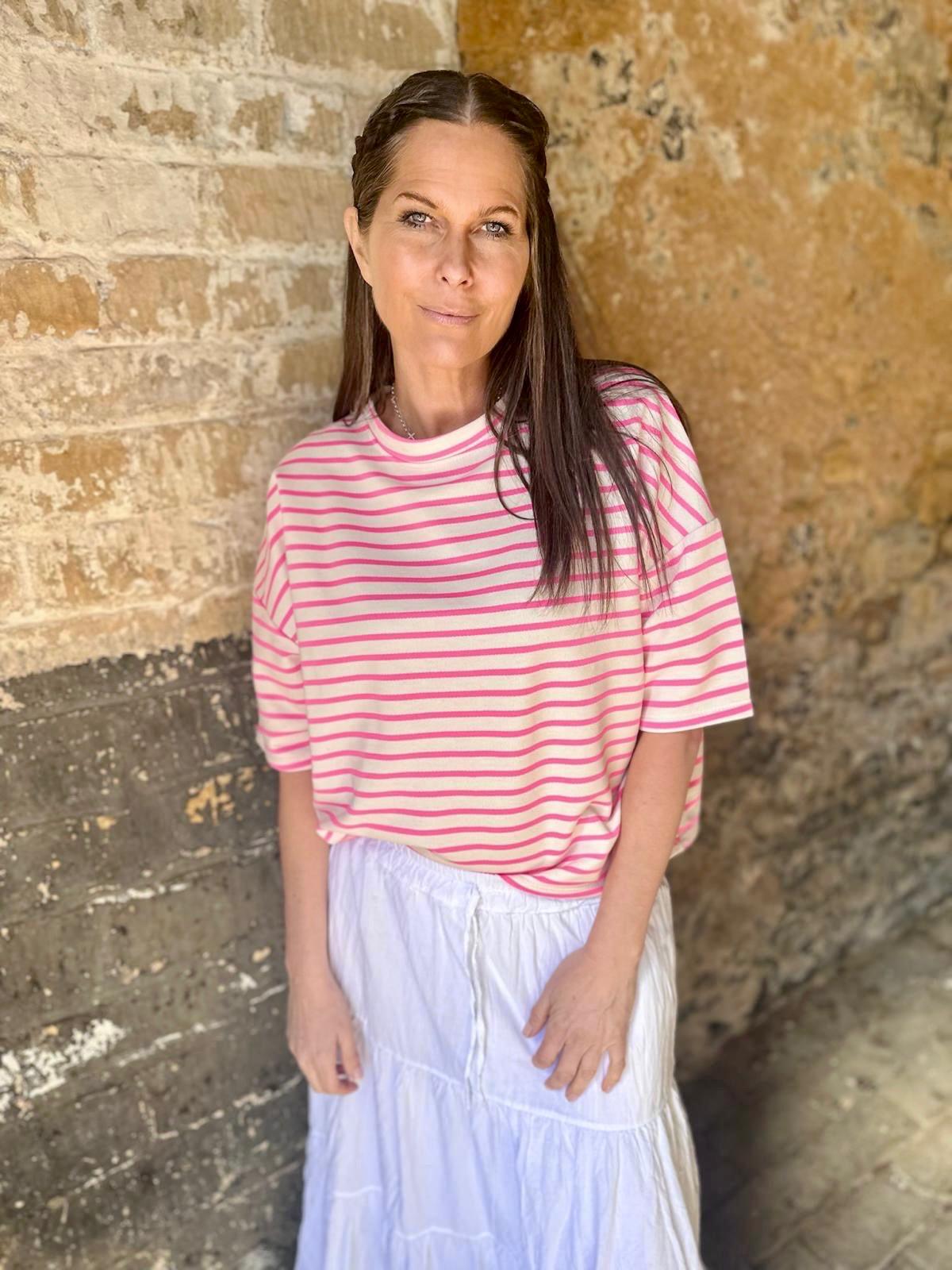 Lara Stripe Cotton Tee - Pink