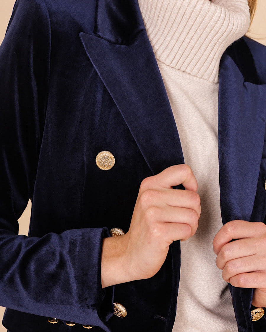 Blazer Victoria de terciopelo azul marino