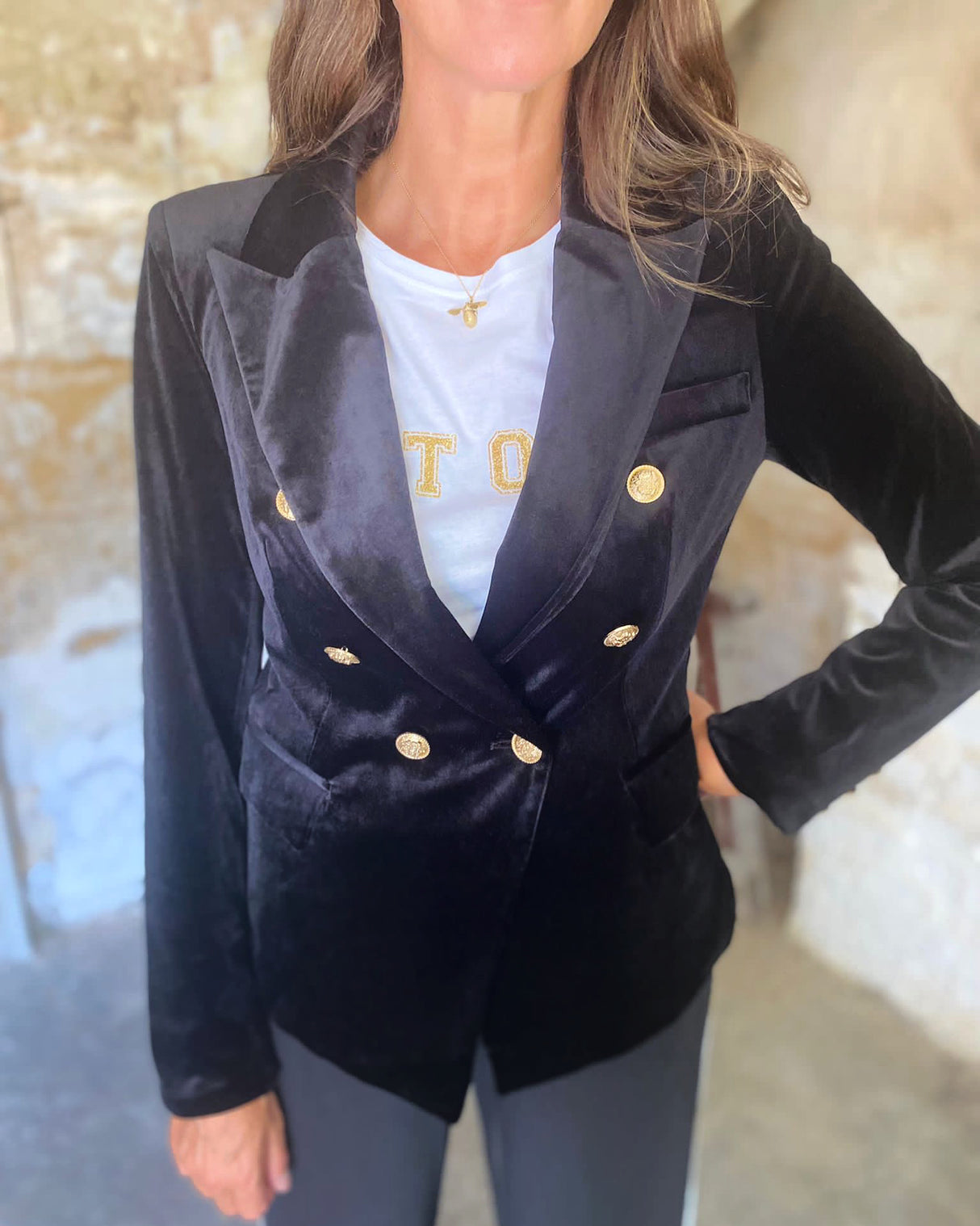 Victoria Velvet Blazer - Black