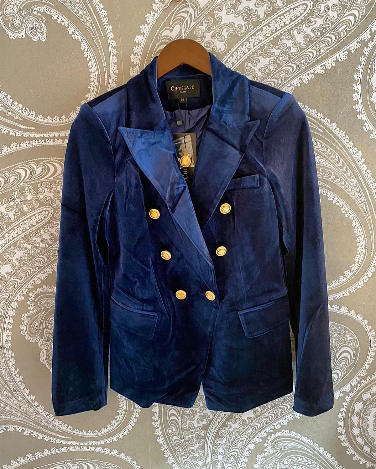 Blazer Victoria de terciopelo azul marino