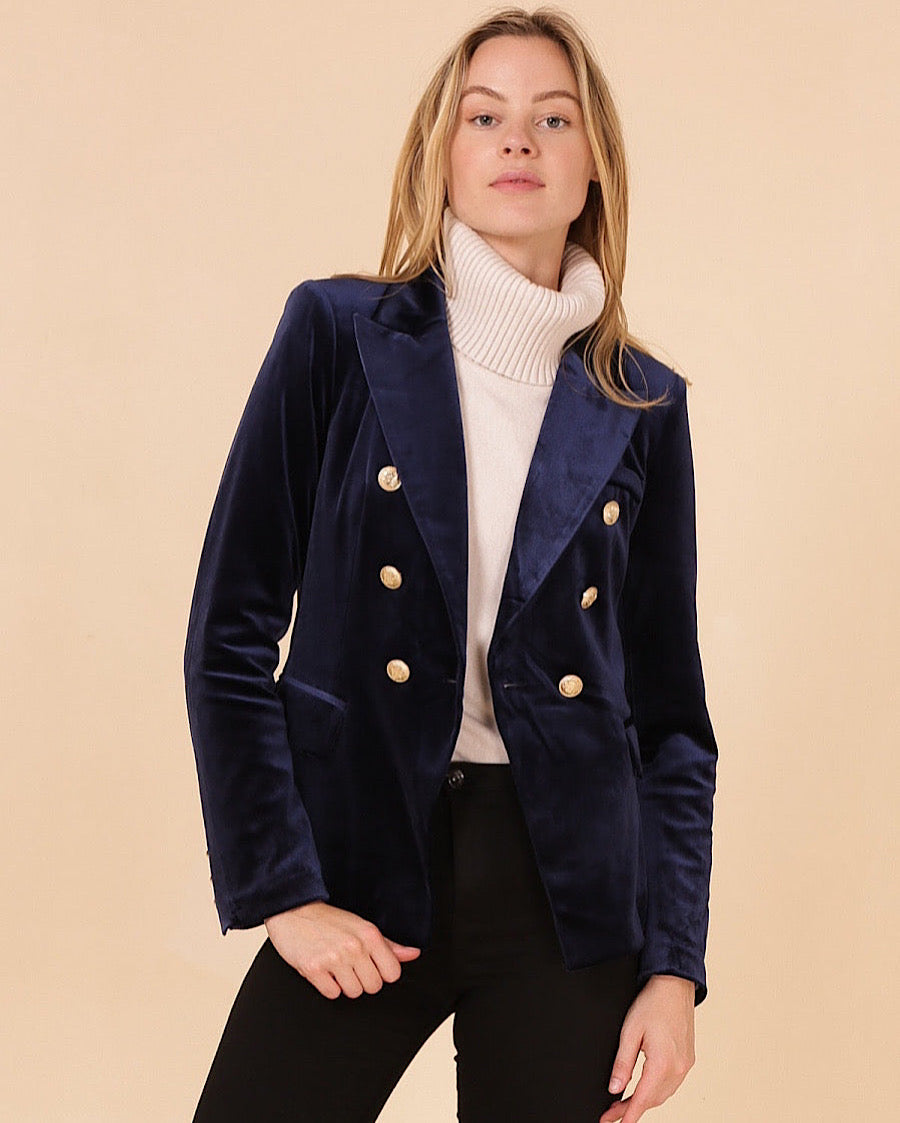 Blazer Victoria de terciopelo azul marino