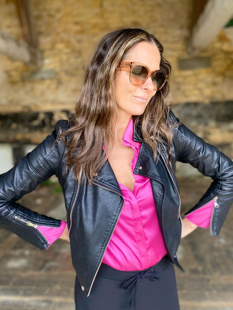 Camisa Camille Satinada Magenta