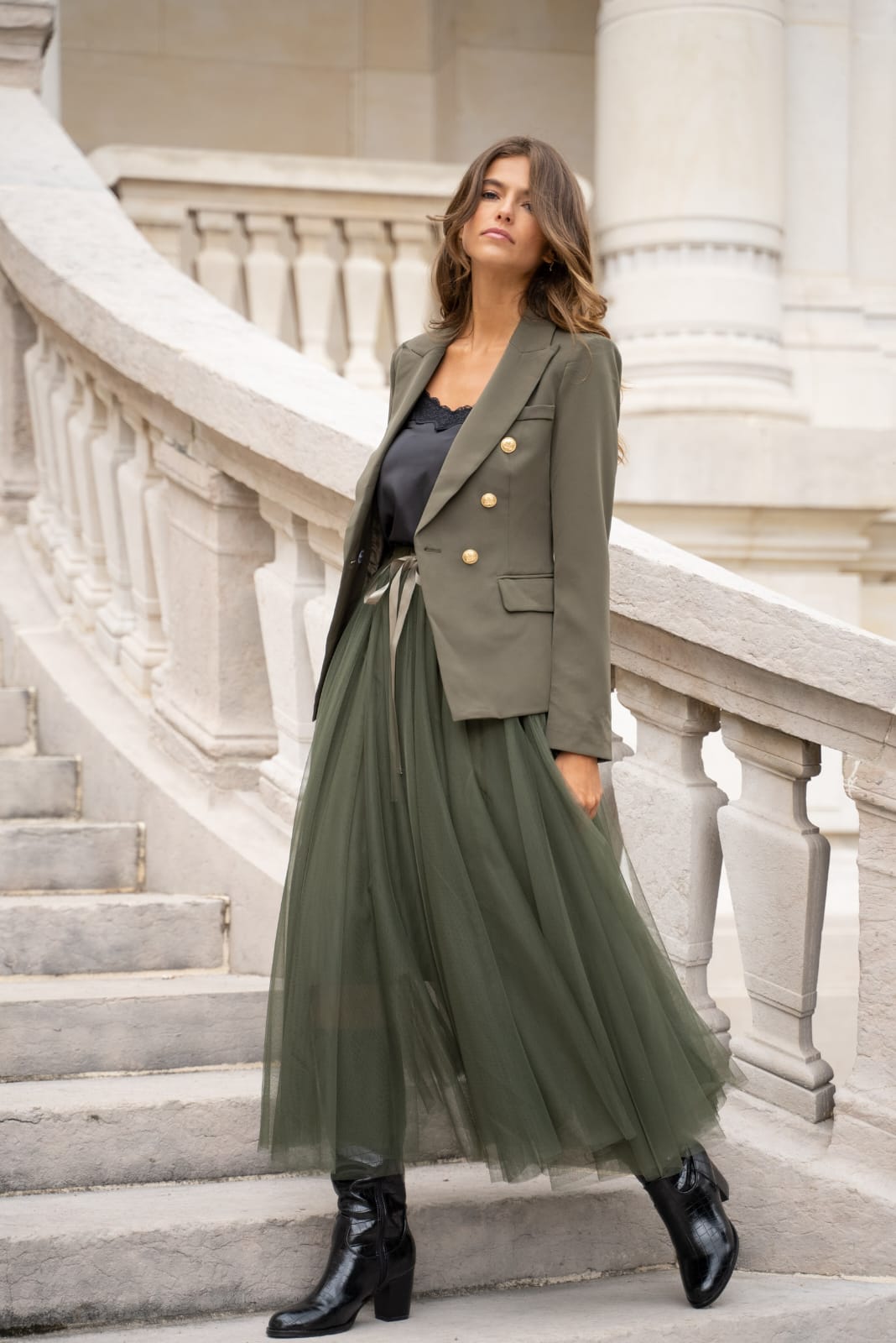 Falda de tul Tessa verde bosque