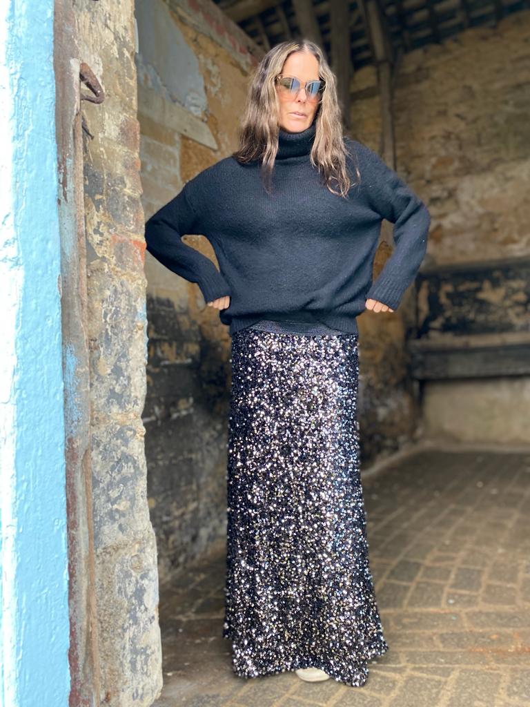 Black sequin maxi skirt Clearance